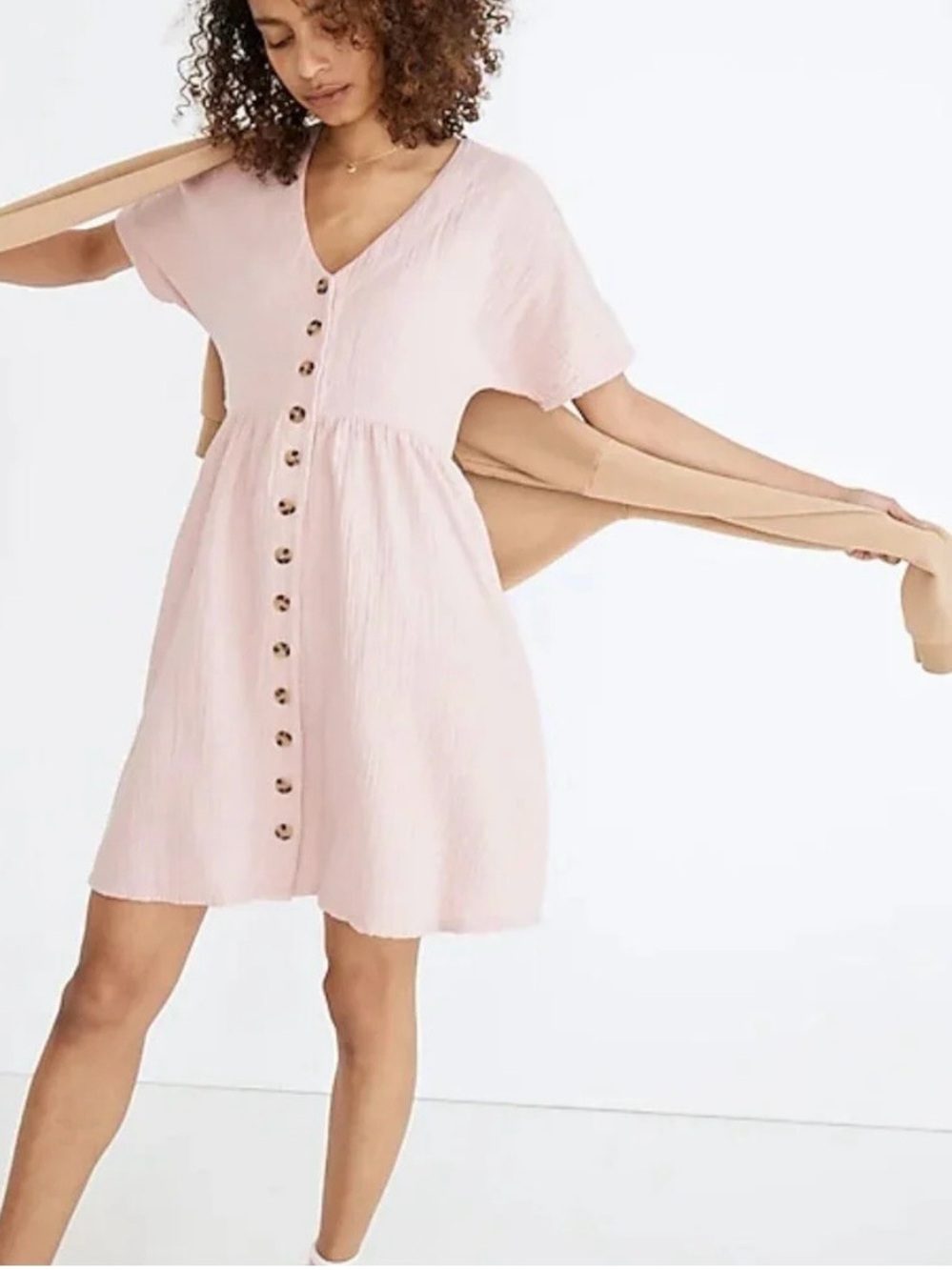 Madewell Lightspun Pink Button-Front Mini Wisteria Dove Dress